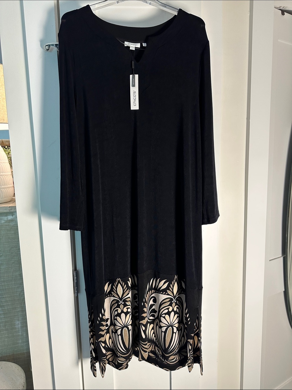 CHICO’S TRAVELERS Marakesh Border Dress Black SIZE 3/XL NEW WITH TAGS